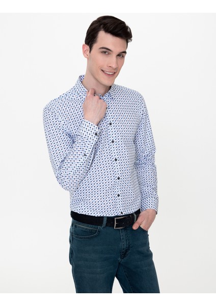 Erkek Mavi Slim Fit Uzun Kollu Gömlek 50249768-VR036