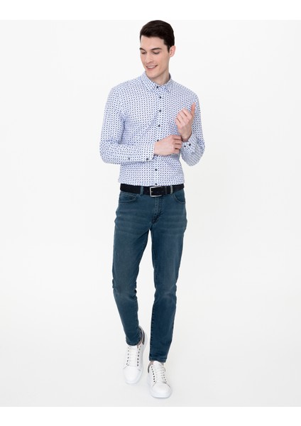 Erkek Mavi Slim Fit Uzun Kollu Gömlek 50249768-VR036 fırsatları