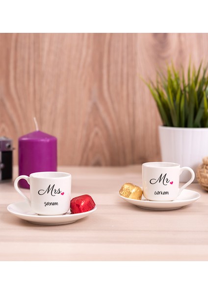 Kişiye Özel Çiftlere Özel İkili Porselen Türk Kahvesi Fincanı