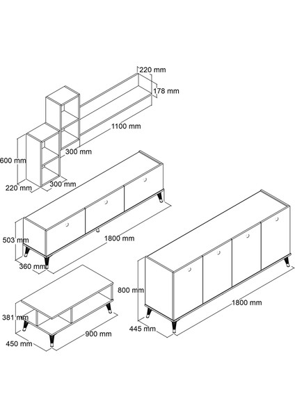 Mtsk2 Mira Tv Ünitesi Raflı Dolaplı Orta Sehpası ve Konsol Takımı /yemek Odası Sepet-Bendir fırsatları