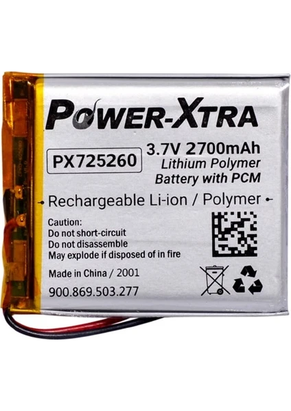 PX725260 - 3.7V 2700 Mah Li-Polymer Pil -DEVRELI-3.0A