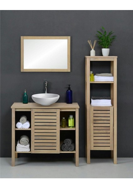 İnce cizgi Ahşap 3lü Banyo Dolabı Seti