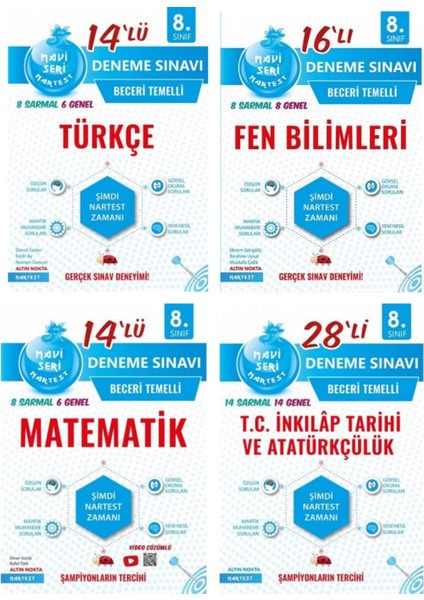 8. Sınıf Nartest (Mavi Seri) Türkçe Fen Bilimleri Matematik İnkılap Tarihi ve Atatürkçülük LGS Deneme Seti