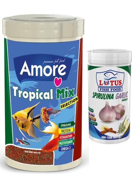 Tropical Mix Selection 250 ml + Lotus Spirulina Garlic 100 ml Tropikal Balık Yemi