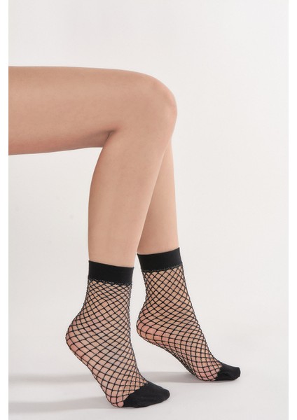 Siyah File Simli Soket Çorap