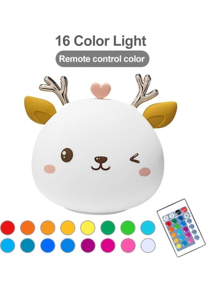 16 Renk Geyik Gece Işık Silikon Uzaktan Kumanda Sevimli Hayvan Yumuşak Çocuk Yatak Odası Bebek Noel Hediyesi Için Usb Şarj Edilebilir Lambalar | Led Gece Işıkları