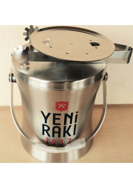 Sanat Taciri 1937 Yeni Rakı Buz Kovası Metal Buz Kovası Kapaklı ve Maşa Hediyeli