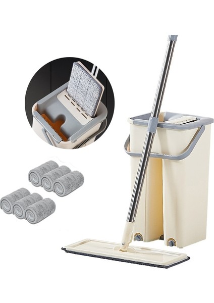 El Ücretsiz Sıkma Sıkmak Paspas Ve 4/6 Adet İle Kova Değiştirilebilir Mikrofiber Paspas Kumaş Ev Islak Kuru Temizleme Düz Paspas | Mops (Yurt Dışından)