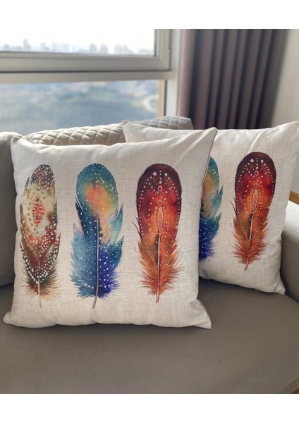 Tüy Desenli Dekoratif 2'li Minder Kılıfı 60 x 60 cm