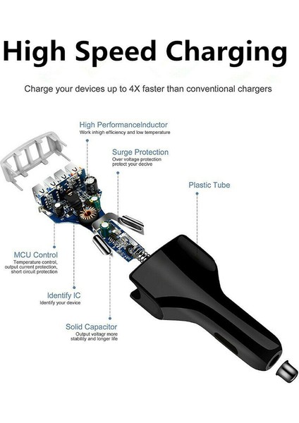 4 USB Portları Qc3.0 Hızlı Şarj Araç Araç Cep Telefonu Şarj Güç Adaptörü (Yurt Dışından) modelleri