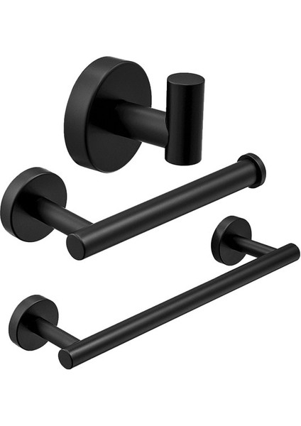 3-Piece Setbathroom Donanım Seti Siyah Robe Kanca Tek Havlu Bar Robe Kanca Kağıt Tutucu Banyo Aksesuarları | Banyo Donanım Setleri (Siyah)