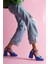 Fell Saks Mavi Saten Platform Topuklu Günlük Ayakkabı 2