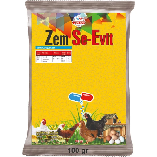 Zem Se-Evit Çiftlik Hayvanları E Vitamini Selenyum Yem Katkısı 100 gr