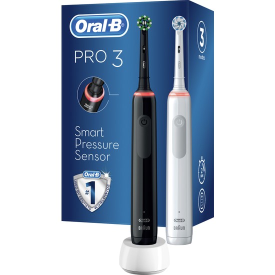 Oral-B Pro 3 - 3900 - Siyah Beyaz 2'li Elektrikli Diş Fırçası Seti