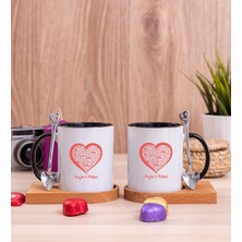 Hediye Dükkanı Kişiye Özel Kalpli İkili Ahşap Altlıklı Siyah Kupa Bardak