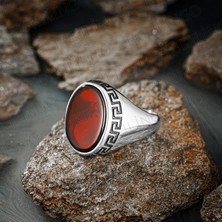 Takılingo Oval Kırmızı Zirkon Taşlı 925 Ayar Gümüş Erkek Yüzük