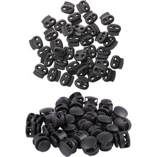 Guangdong Spirit 40 Adet Çift Delikli Yaylı Ipli Ip Kordon Kilitleri Siyah ve 30 Adet Sırt Çantası Bagaj Tıkaç: 6.5mm x 5mm, 2 Delik, Kordon Durdurucu Uçları