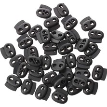 Guangdong Spirit 40 Adet Çift Delikli Yaylı Ipli Ip Kordon Kilitleri Siyah ve 30 Adet Sırt Çantası Bagaj Tıkaç: 6.5mm x 5mm, 2 Delik, Kordon Durdurucu Uçları