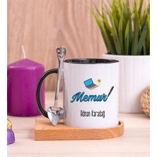 Hediye Dükkanı Kişiye Özel  Memur Ahşap Altlıklı Kaşıklı Siyah Kupa Bardak