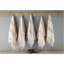 Menderes Home Cotton Collection Peştamal Havlu Çizgili Saçaklı Krem-Mor