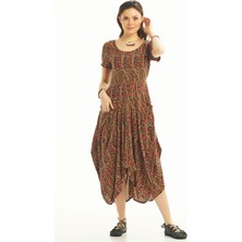 Los Banditos Bohem Tarz Cepli Yarım Kollu Uzun Elbise