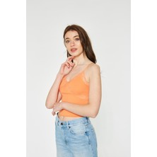 Bexy - %100 Pamuklu Dantelli Oranj Atlet | 160468-7