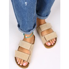 Manijero Vina Kadın Hakiki Deri Koyu Bej Terlik