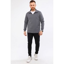 Mualta Erkek Regular Fit Balıkçı Yaka Uzun Kollu Füme Gri Sweatshirt