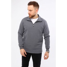 Mualta Erkek Regular Fit Balıkçı Yaka Uzun Kollu Füme Gri Sweatshirt