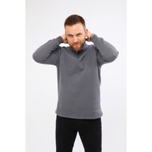 Mualta Erkek Regular Fit Balıkçı Yaka Uzun Kollu Füme Gri Sweatshirt