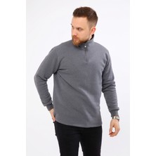 Mualta Erkek Regular Fit Balıkçı Yaka Uzun Kollu Füme Gri Sweatshirt