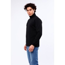 Mualta Erkek Regular Fit Balıkçı Yaka Uzun Kollu Siyah Sweatshirt