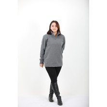 Mualta Kadın Antrasit Regular Fit Balıkçı Yaka Uzun Kollu Sweatshirt