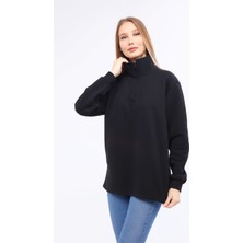 Mualta Kadın Black Regular Fit Balıkçı Yaka Uzun Kollu Siyah Sweatshirt