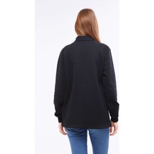 Mualta Kadın Black Regular Fit Balıkçı Yaka Uzun Kollu Siyah Sweatshirt