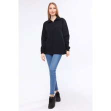 Mualta Kadın Black Regular Fit Balıkçı Yaka Uzun Kollu Siyah Sweatshirt