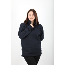 Mualta Kadın Lacivert Regular Fit Balıkçı Yaka Uzun Kollu Sweatshirt