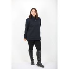 Mualta Kadın Lacivert Regular Fit Balıkçı Yaka Uzun Kollu Sweatshirt