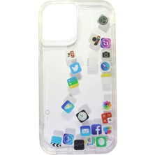 Case 4U Apple iPhone 13 Mini Kılıf Hareketli İçi Sıvı Sosyal Medya İkonlu Water Kapak