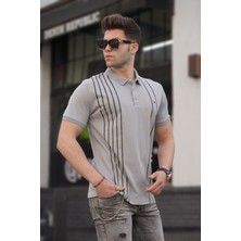 Madmext Erkek Polo Yaka Boyalı Gri Tişört 5822