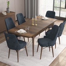 Canisa Concept Are Serisi, 80X132 Açılabilir Mdf Masa, Barok Ahşap Desenli Mutfak Masa Takımı, 6 Sandalye