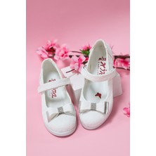 NeskaAvm Topuklu Sarmaşık Beyaz Kız Çocuk Ayakkabı