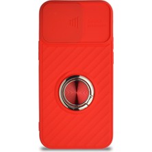 Kzy Apple iPhone 12 Mini Kapak Kamera Korumalı Yüzüklü Pastel Silikon Kılıf - Kırmızı