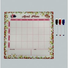 Gifts Turkiye Menu Planı Çiçekli Magnet Planlayıcı - Silinebilir Mıknatıslı Yazı Tahtası 33 x 32 cm + 3 Kalem