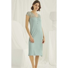 Monamise 18463 Kadın Büyük Beden Kısa Kollu Gecelik Açıkyeşil