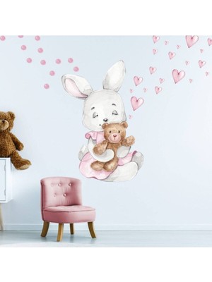 Kt Grup Uyuyan Tavşancık Yavru Ayıcık Kalpler ve Puantiyeler Pastel Duvar Sticker Seti