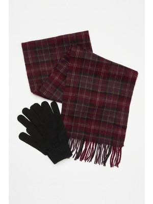 Barbour Tartan Atkı & Eldiven Hediye Seti RE98 Winter Red