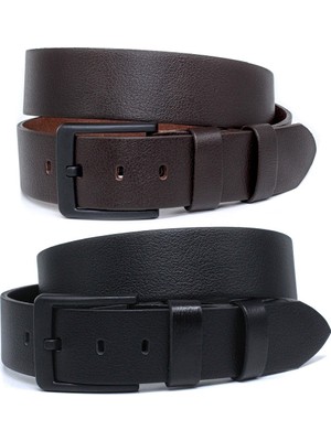 Livize 2'li Siyah - Kahverengi Manda Derisi Erkek Kot Kemeri 4,5 cm SİYAHTOKA2