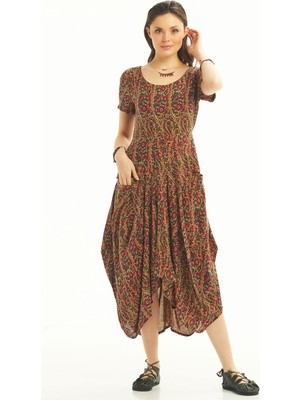 Los Banditos Bohem Tarz Cepli Yarım Kollu Uzun Elbise