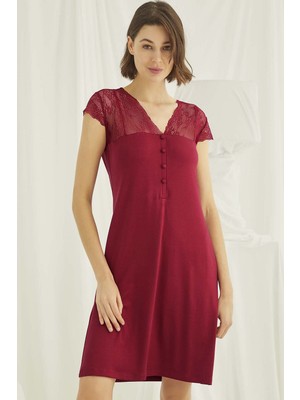 Monamise 18481 Kadın Büyük Beden Kısa Kollu Gecelik Kırmızı